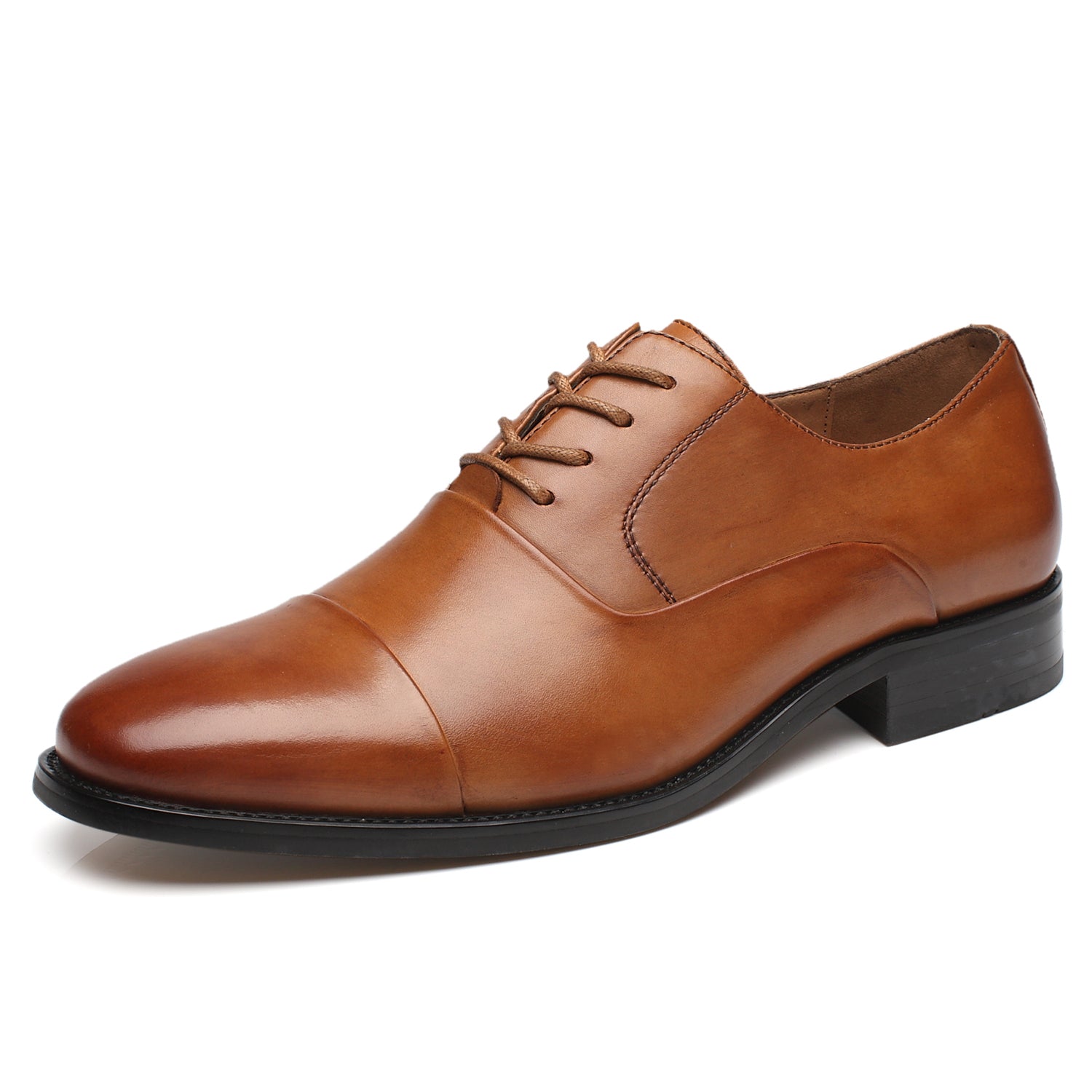 Men's Lace Up Round Cap Toe Dress Shoes Varsity-1-cognac