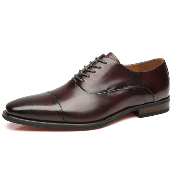 Men's Cap Toe Oxford  Lace Up Shoes Micah-1-darkbrown