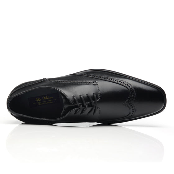 Men Dress Shoes Lace Up Oxford Classic Plain Toe Modern Formal Leather Shoes-Black