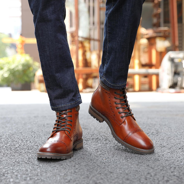 Lace Up Mens Warm Dress Boots AMAPO Men's Mid-Top Oxford Boots